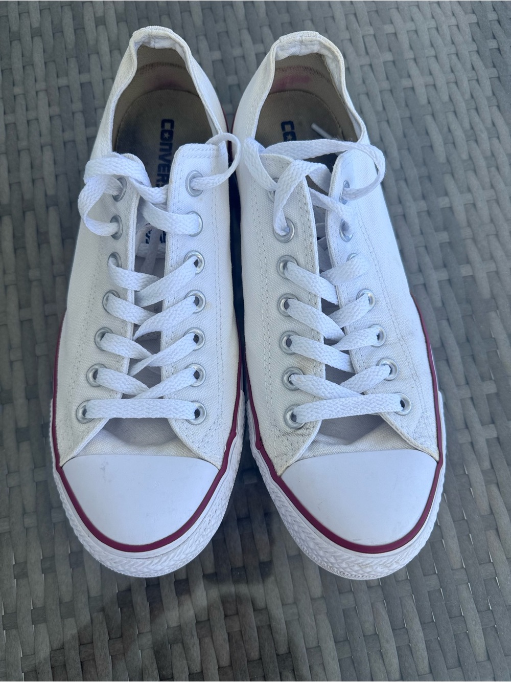 Converse All Star -  White Canvas Low-Top Sneakers with Red Accent